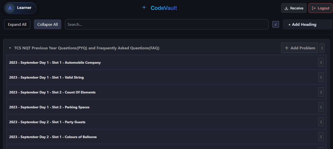 CodeVault Receive dialog showing where to enter the TCS123 share code